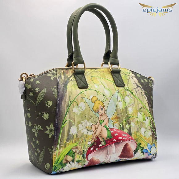Loungefly Disney Peter Pan Tinker Bell Mushroom Floral Crossbody Satchel Bag New - Picture 4 of 6
